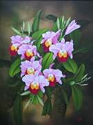 バリ絵画　蘭・オーキッドの花