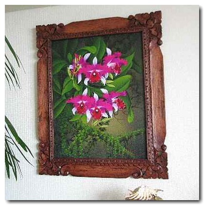 バリ絵画　熱帯の花